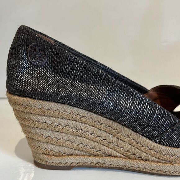 Tory Burch Filipa Wedge Espadrille Metallic Grey Shoes Size 10.5 - Picture 6 of 11